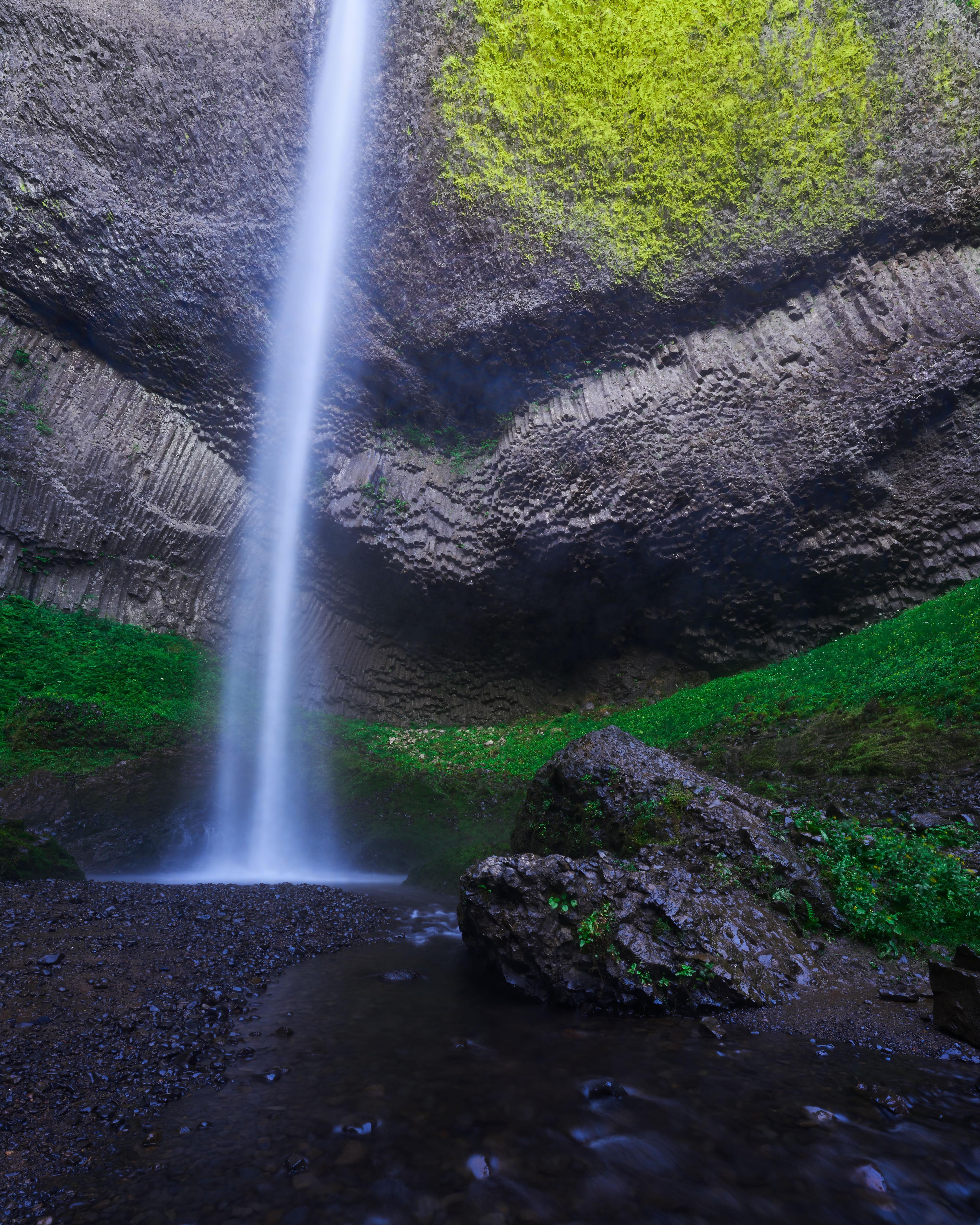 A long exposure waterfall image with some water cascading down at Latourell Falls in Oregon.