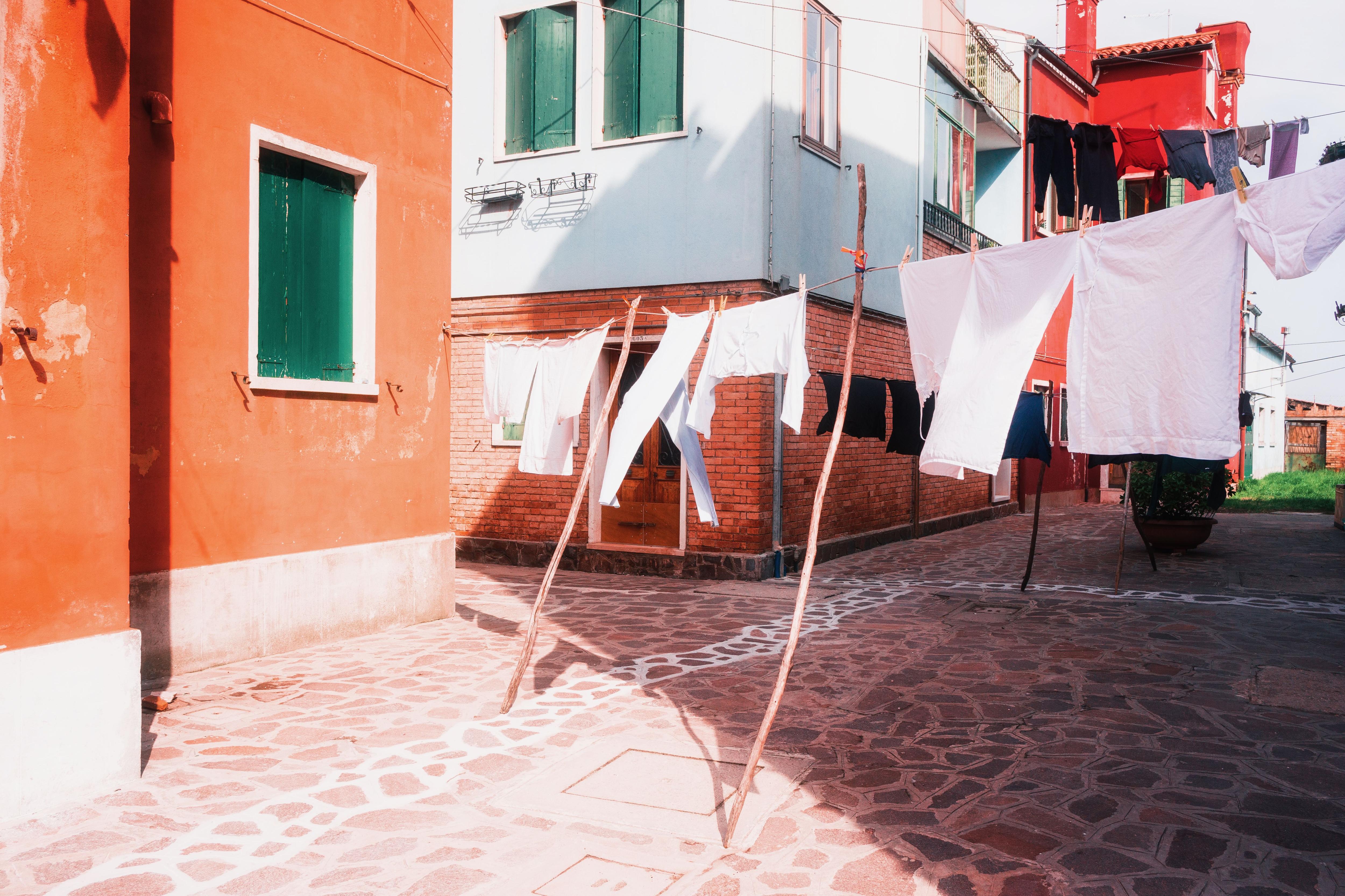 An image of clothes drying on the Venetian island of Burano.